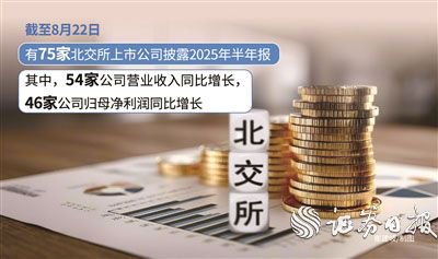 北交所上市公司整体盈利韧性强 75家已披露半年报的企业中，69家公司归母净利润为正，占比超九成
